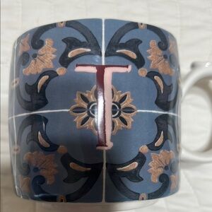 Anthropologie coffee mug Blue Monogram T Mug